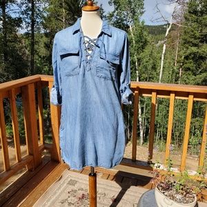 Denim Shirt Dress W/ Pockets